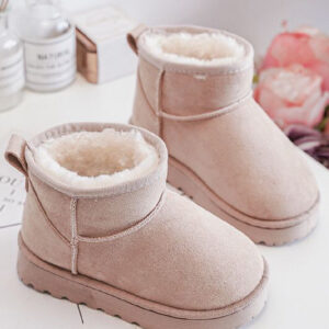 KIDS BEIGE FLUFFY PLATFORM FAUX FUR LINED ANKLE BOOTS 31/36 SIZES