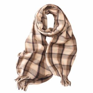 Unisex Contrast Color Plaid Tassel Warm Imitation Cashmere Scarf - CREAMY