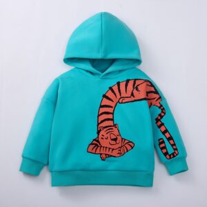 Boys Cartoon Printed Long Sleeves Hooded Fleece Lining Sweatshirts - LAKE BLUE