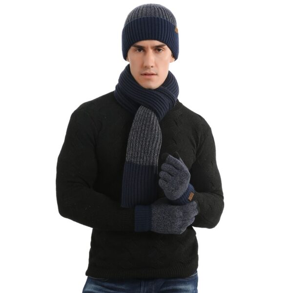 Unisex Contrast Color Knitted Hat And Touch Screen Gloves And Scarf Set - BLUE