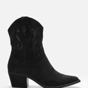 BLACK DESIGNER WESTERN COWBOY ANKLE BOOTS