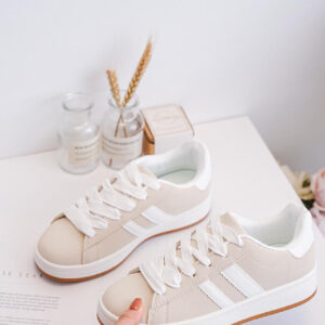 BEIGE SIDE DETAIL LACE UP LADIES GIRLS SNEAKERS TRAINERS