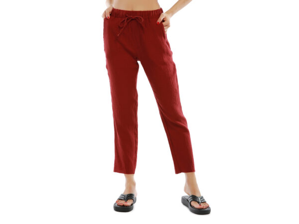 Drawstring Narrow Bottom Summer Pants In Burgundy