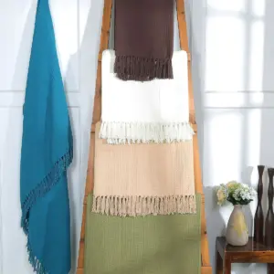 Luxurious Cozy Soft All-Season Cotton Waffle Weave Throw Blanket with Fringes – Lightweight – Decorative Blanket for Couch, Bed & Sofa