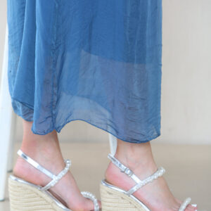SILVER NAPPA LATTE WEDGE SANDALS WITH PEARLS DETAIL