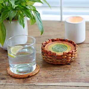 Recycled Newspaper Set of 6 Coasters in orange, yellow and green