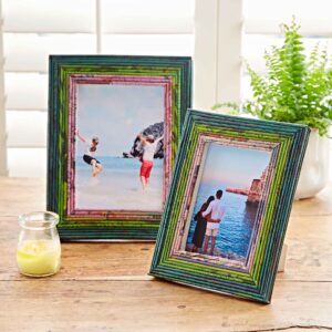 Recycled Newspaper Photo Frame 7 x 5 in - Dark Green, Green & Lilac