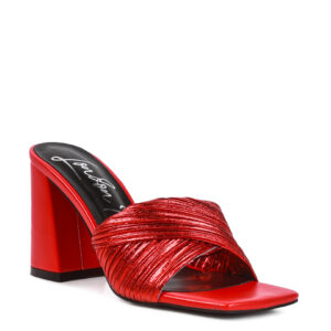 Salty You Crinkled High Heeled Block Sandals In Red