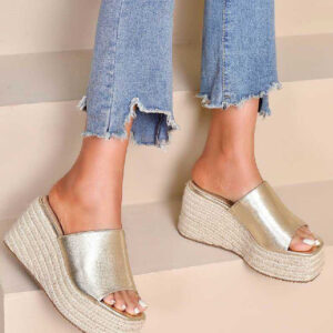 GOLD ESPADRILLE PLATFORM WEDGE SANDALS
