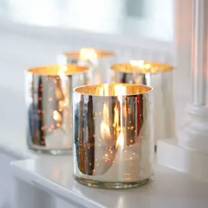 Set of 4 Silver Antique Effect Glass Tea Light Holders