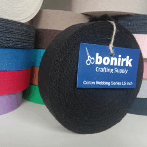 Bonirk-10 Yards-Heavy Cotton Narrow Webbing 1.5 Inch - Black For Bag Handles, Belt Sewing, Apron Craft Ribbon Trim- 0,082 in, Continuous