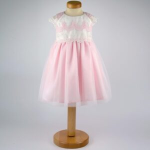 Rebecca - Girls Pink and Ivory Lace Party Dress 0 to 24 months