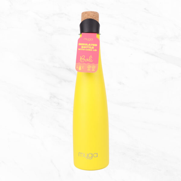 Yellow BALI Insulated Water Bottle with Cork Lid