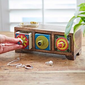 Multicoloured Mango Wood Ceramic 3 Drawer Set
