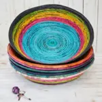 Recycled Newspaper Extra Large Bowl in Navy, Green, Yellow, Pink & Blue