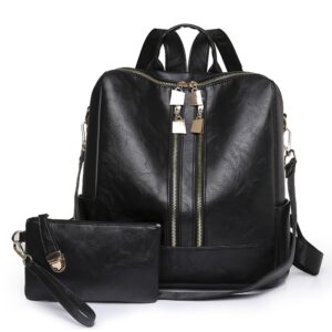 Large Capacity Clutch Purse And Leather Shoulder Bag Backpack - BLACK