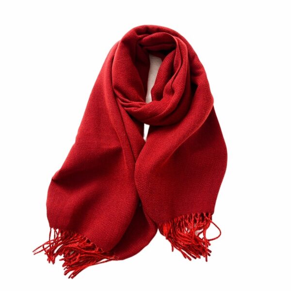 Solid Color Double-Side Imitation Cashmere Winter Warm Shawl Scarf - WINE