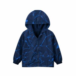 Boys Contrast Color Long Sleeves Hooded Zipper Outdoor Jackets - BLUE