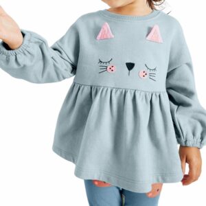 Girls Long Sleeves Crewneck Cute Cartoon Sweatshirts - BLUE