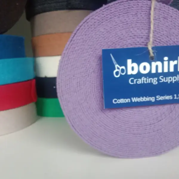 Bonirk-10 Yards Lavender-Heavy Cotton Narrow Webbing 1.5 Inch -For Bag Handles, Belt Sewing, Apron Craft Ribbon Trim- 0,082 in, Continuous